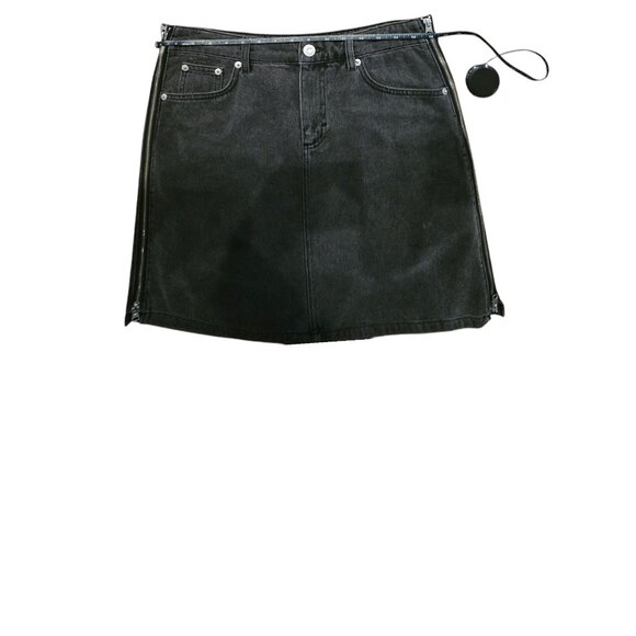French Connection Zip-Up Black Denim Mini Skirt W/Side Zipper & Pockets Size 10 - Picture 6 of 10